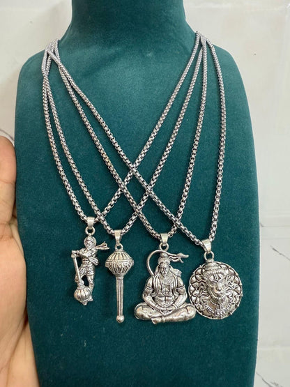 Blessed Hanuman Pendant & Chain - Pack of 4 for Family Protection