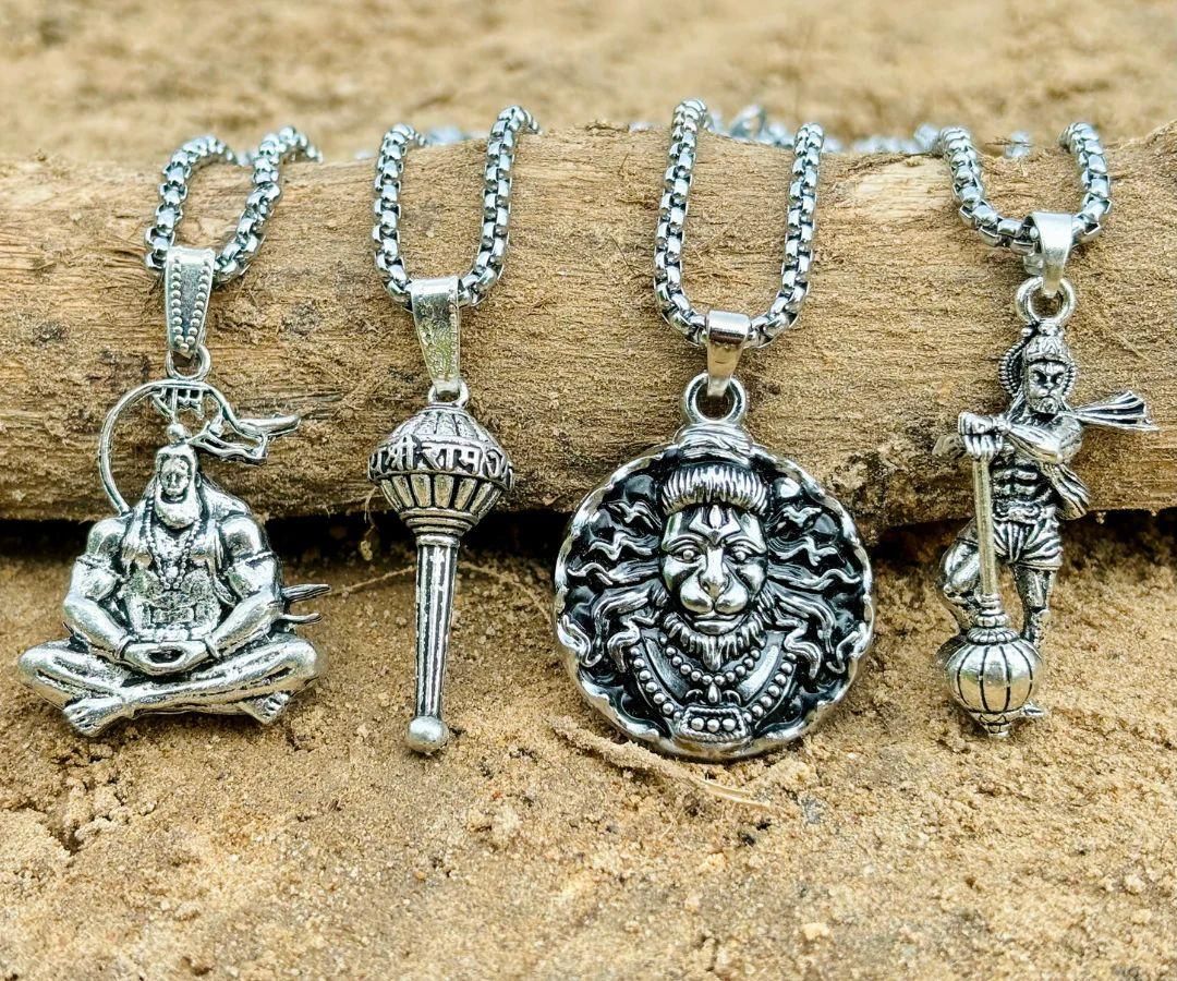 Blessed Hanuman Pendant & Chain - Pack of 4 for Family Protection