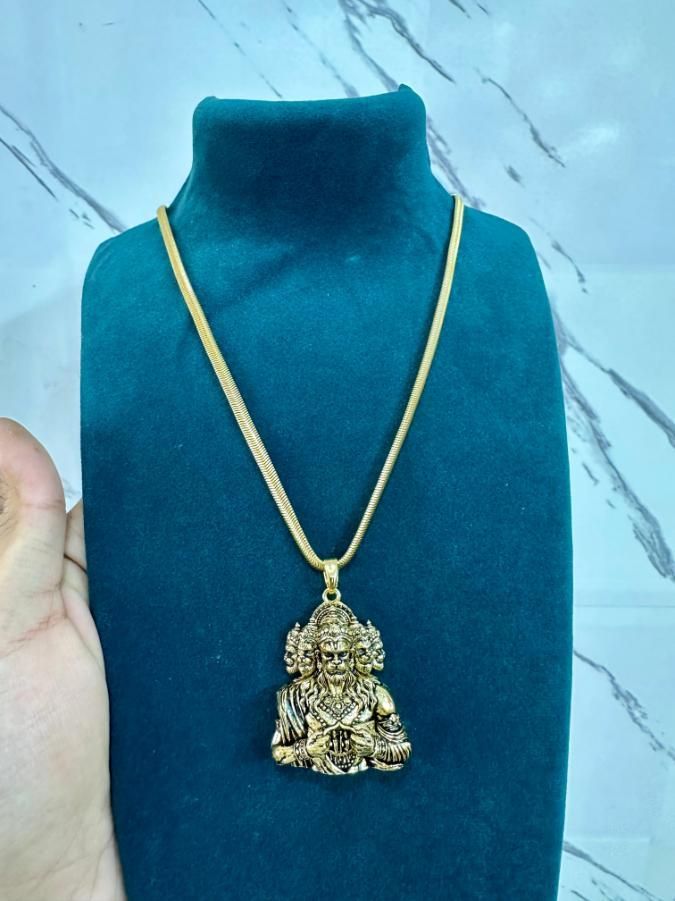 Panchmukhi Hanuman Pendant – 5-Face Protection (Gold Chain)
