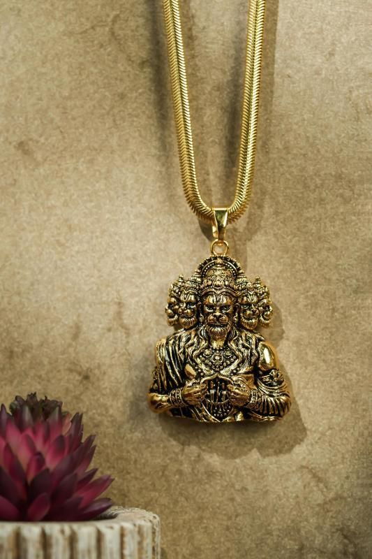 Panchmukhi Hanuman Pendant – 5-Face Protection (Gold Chain)