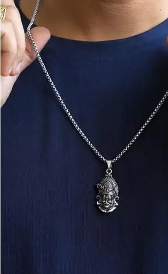 Khatu Shyam Maharaj Pendant with Chain - Divine Stainless Steel Jewellery for Men (200 gm) | Temple-Blessed | Free Shipping